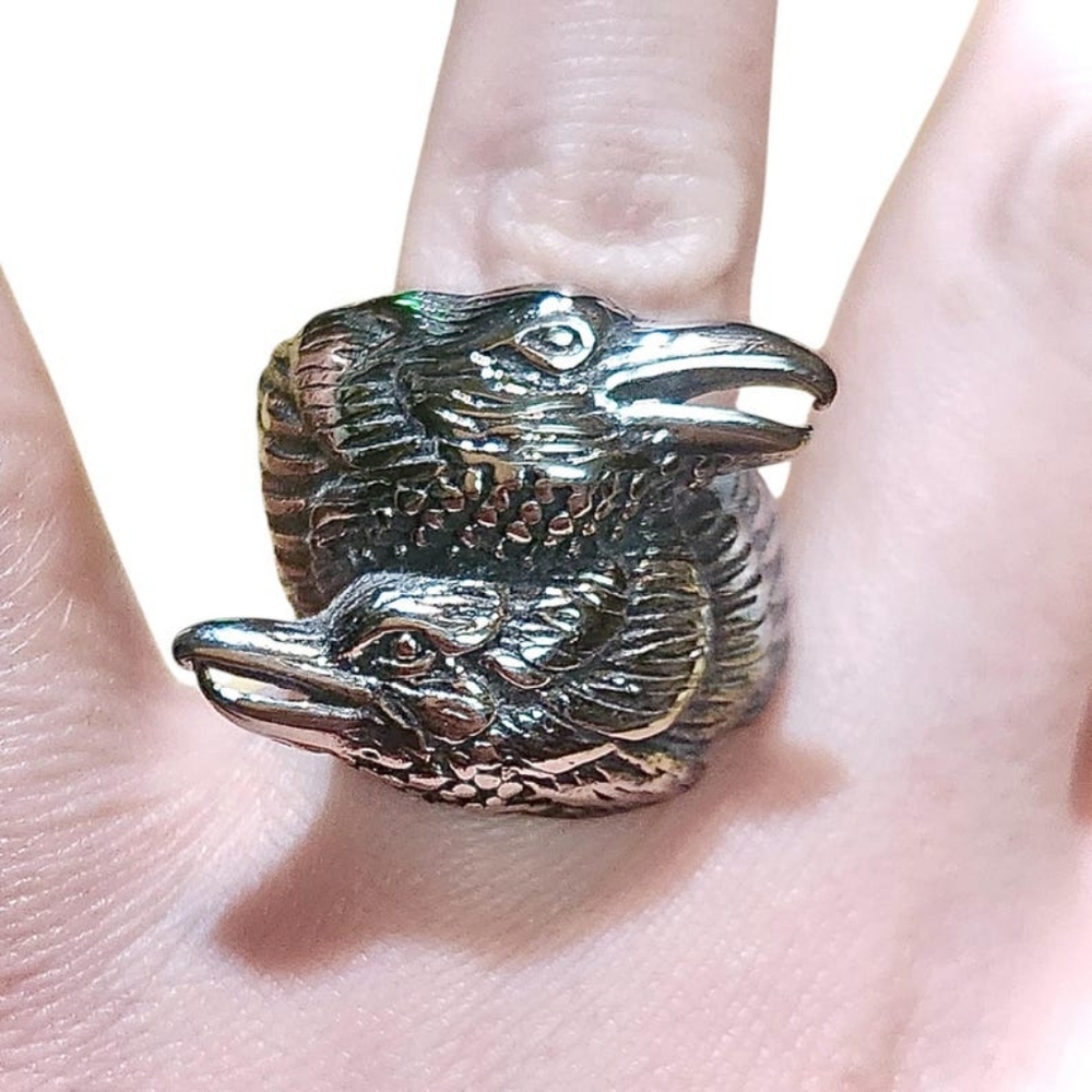 Viking Raven Ring Hugin and Munin Odin's Raven Ring Viking Twin  Stainless Steel - Picture 6 of 10